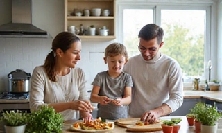 Famiglia che cucina insieme in una cucina moderna